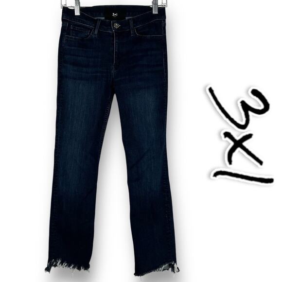 3x1 Made Here Straight Leg Cropped Frayed Midrise Jeans Dark Indigo Womens Sz 26 - Picture 1 of 10